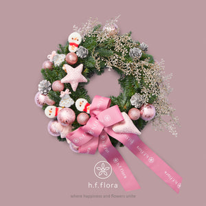 h.f.flora - 聖誕松圈 - 粉紅棉花糖 (免運費）